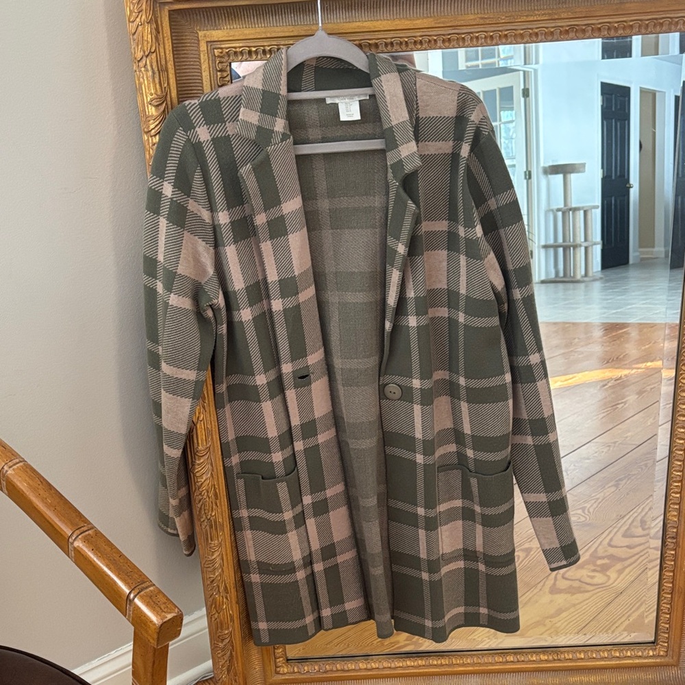 Christian Siriano Plaid- Olive green and Beige jacket